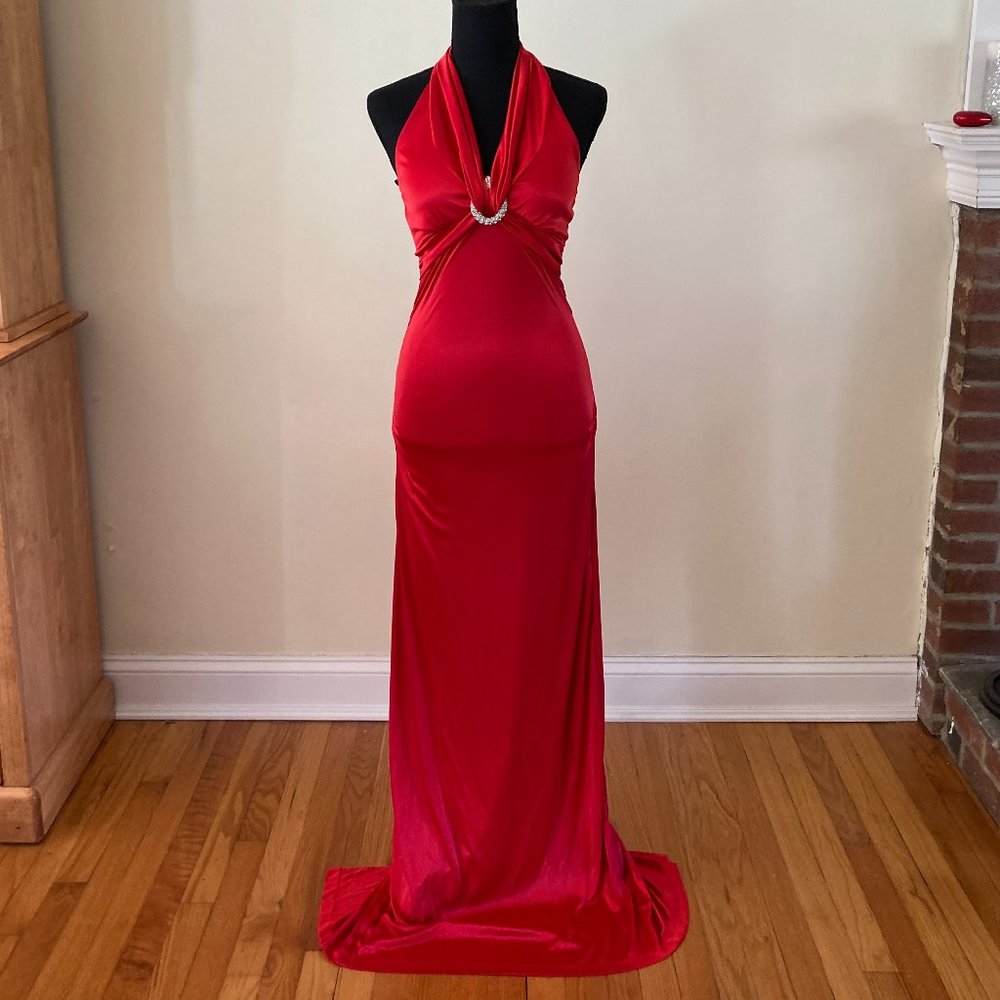Red Satin Halter Top Dress Size S